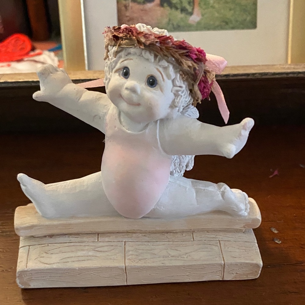 Vintage Delightful Angelic Sculpture with Pink and White Accents